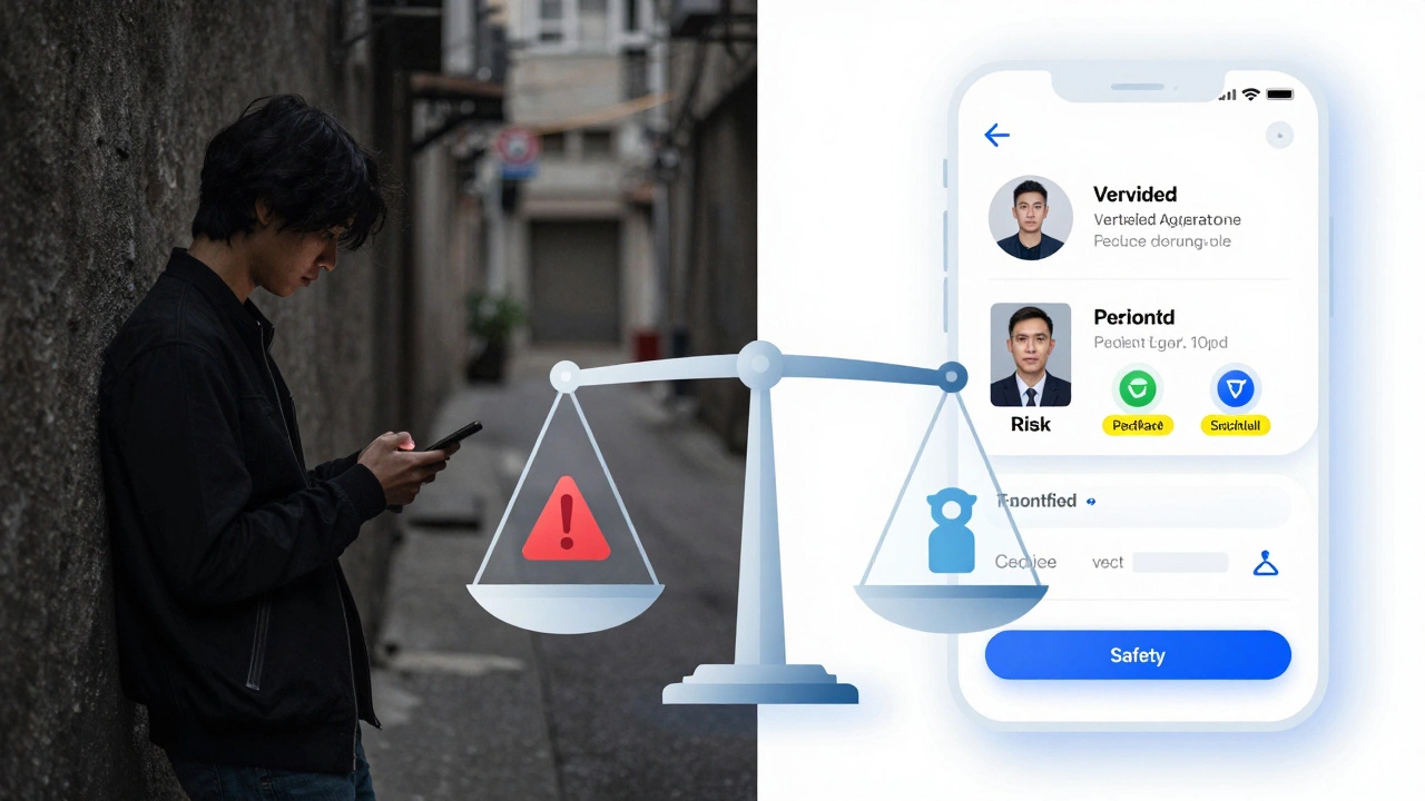A comparison between risky unverified encounters and safe, verified agency bookings with clear safety indicators.